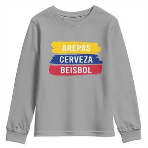 Arepas Cerveza Beisbol Venezuela Things Youth Sweatshirt Funny Latino Food Beer and Baseball Pride TS02 Sport Gray Print Your Wear