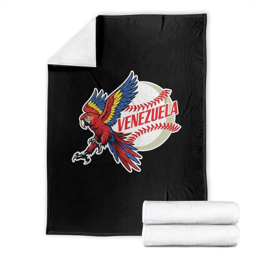 Venezuela Baseball Flying Scarlet Macaw and Ball Throw Blanket Ara Macao Guacamaya Venezuelan Pride TS02 Black Print Your Wear