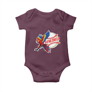 Venezuela Baseball Flying Scarlet Macaw and Ball Baby Onesie Ara Macao Guacamaya Venezuelan Pride TS02 Maroon Print Your Wear