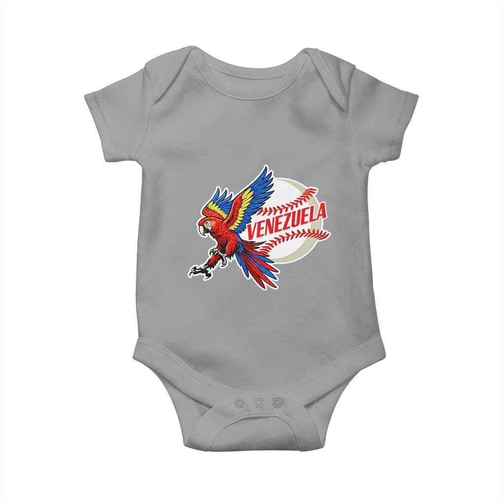 Venezuela Baseball Flying Scarlet Macaw and Ball Baby Onesie Ara Macao Guacamaya Venezuelan Pride TS02 Sport Gray Print Your Wear