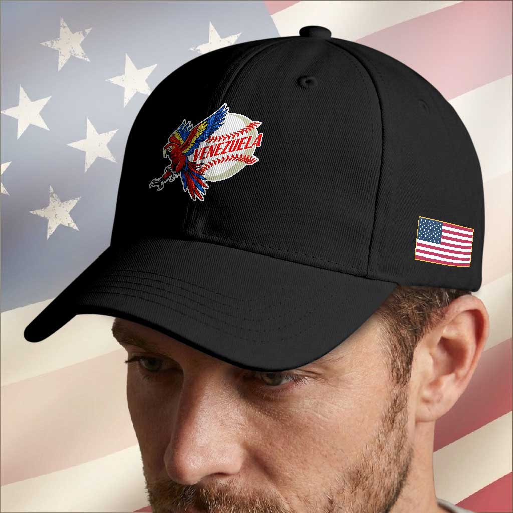 Venezuela Baseball Flying Scarlet Macaw and Ball Baseball Cap Ara Macao Guacamaya Venezuelan Pride TS02 Print Your Wear