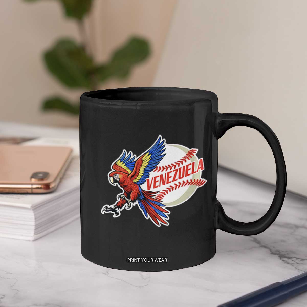 Venezuela Baseball Flying Scarlet Macaw and Ball Coffee Mug Ara Macao Guacamaya Venezuelan Pride TS02 Print Your Wear