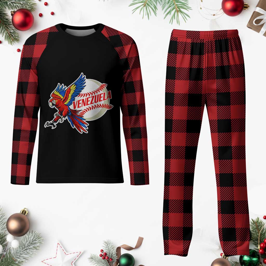 Venezuela Baseball Flying Scarlet Macaw and Ball Plaid Pajama Set Ara Macao Guacamaya Venezuelan Pride TS02 Buffalo Plaid Print Your Wear