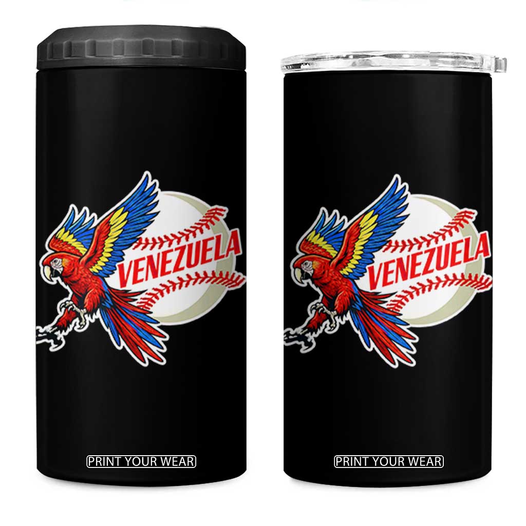 Venezuela Baseball Flying Scarlet Macaw and Ball 4 in 1 Can Cooler Tumbler Ara Macao Guacamaya Venezuelan Pride TS02 One Size: 16 oz Black Print Your Wear