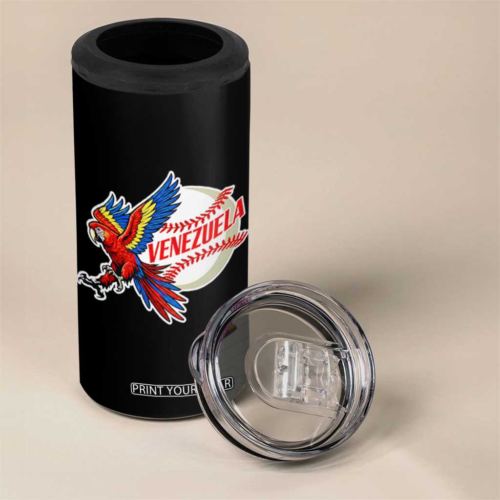 Venezuela Baseball Flying Scarlet Macaw and Ball 4 in 1 Can Cooler Tumbler Ara Macao Guacamaya Venezuelan Pride TS02 Print Your Wear