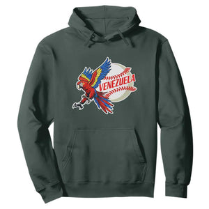 Venezuela Baseball Flying Scarlet Macaw and Ball Hoodie Ara Macao Guacamaya Venezuelan Pride TS02 Dark Forest Green Print Your Wear