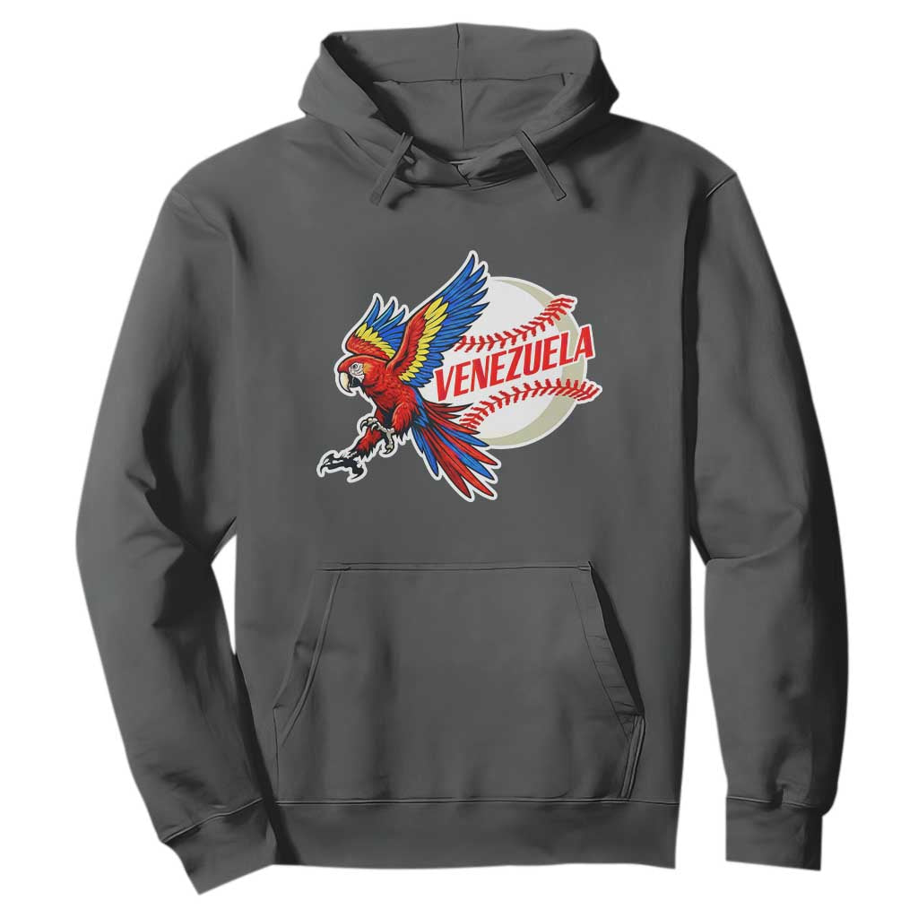 Venezuela Baseball Flying Scarlet Macaw and Ball Hoodie Ara Macao Guacamaya Venezuelan Pride TS02 Dark Heather Print Your Wear