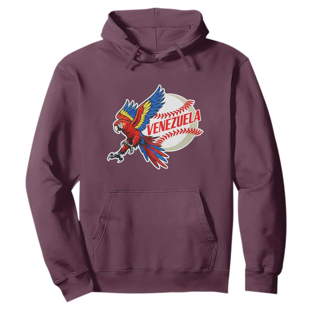 Venezuela Baseball Flying Scarlet Macaw and Ball Hoodie Ara Macao Guacamaya Venezuelan Pride TS02 Maroon Print Your Wear