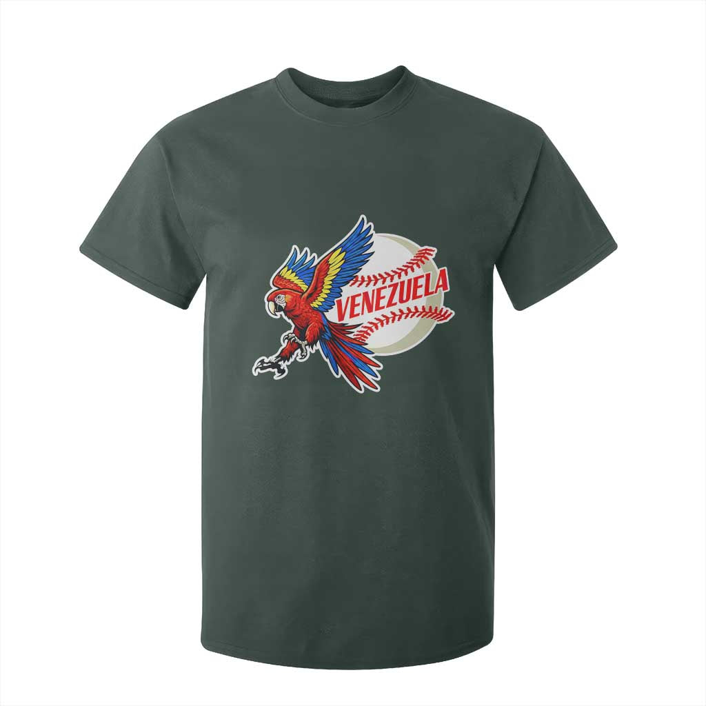 Venezuela Baseball Flying Scarlet Macaw and Ball T Shirt For Kid Ara Macao Guacamaya Venezuelan Pride TS02 Dark Forest Green Print Your Wear