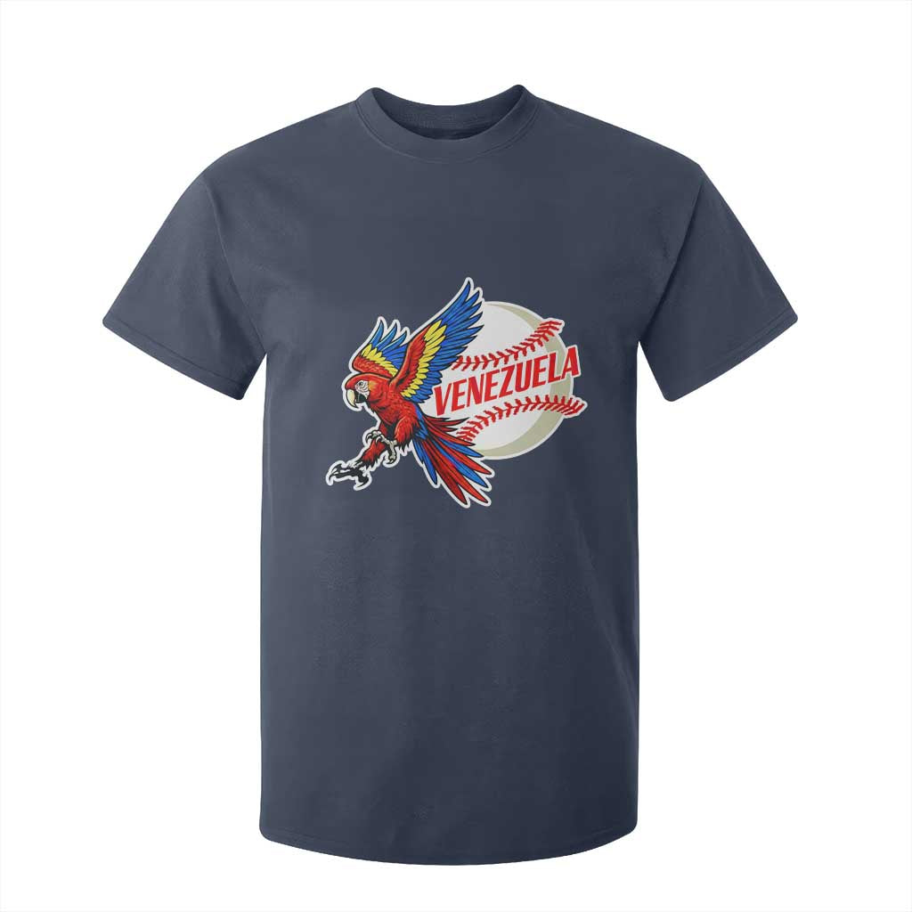 Venezuela Baseball Flying Scarlet Macaw and Ball T Shirt For Kid Ara Macao Guacamaya Venezuelan Pride TS02 Navy Print Your Wear