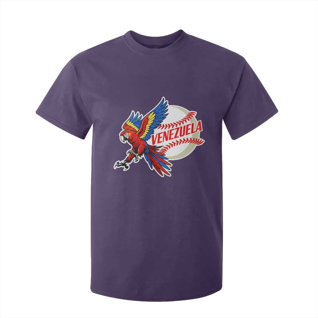 Venezuela Baseball Flying Scarlet Macaw and Ball T Shirt For Kid Ara Macao Guacamaya Venezuelan Pride TS02 Purple Print Your Wear