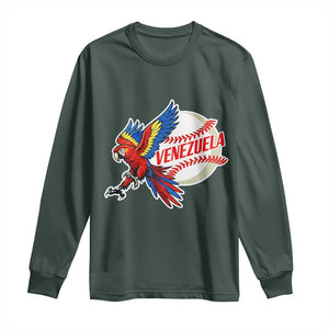 Venezuela Baseball Flying Scarlet Macaw and Ball Long Sleeve Shirt Ara Macao Guacamaya Venezuelan Pride TS02 Dark Forest Green Print Your Wear