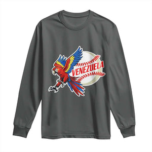 Venezuela Baseball Flying Scarlet Macaw and Ball Long Sleeve Shirt Ara Macao Guacamaya Venezuelan Pride TS02 Dark Heather Print Your Wear