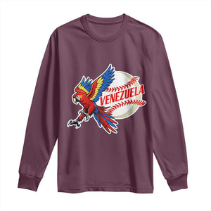 Venezuela Baseball Flying Scarlet Macaw and Ball Long Sleeve Shirt Ara Macao Guacamaya Venezuelan Pride TS02 Maroon Print Your Wear