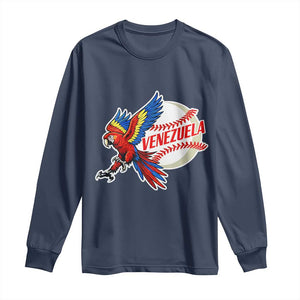 Venezuela Baseball Flying Scarlet Macaw and Ball Long Sleeve Shirt Ara Macao Guacamaya Venezuelan Pride TS02 Navy Print Your Wear