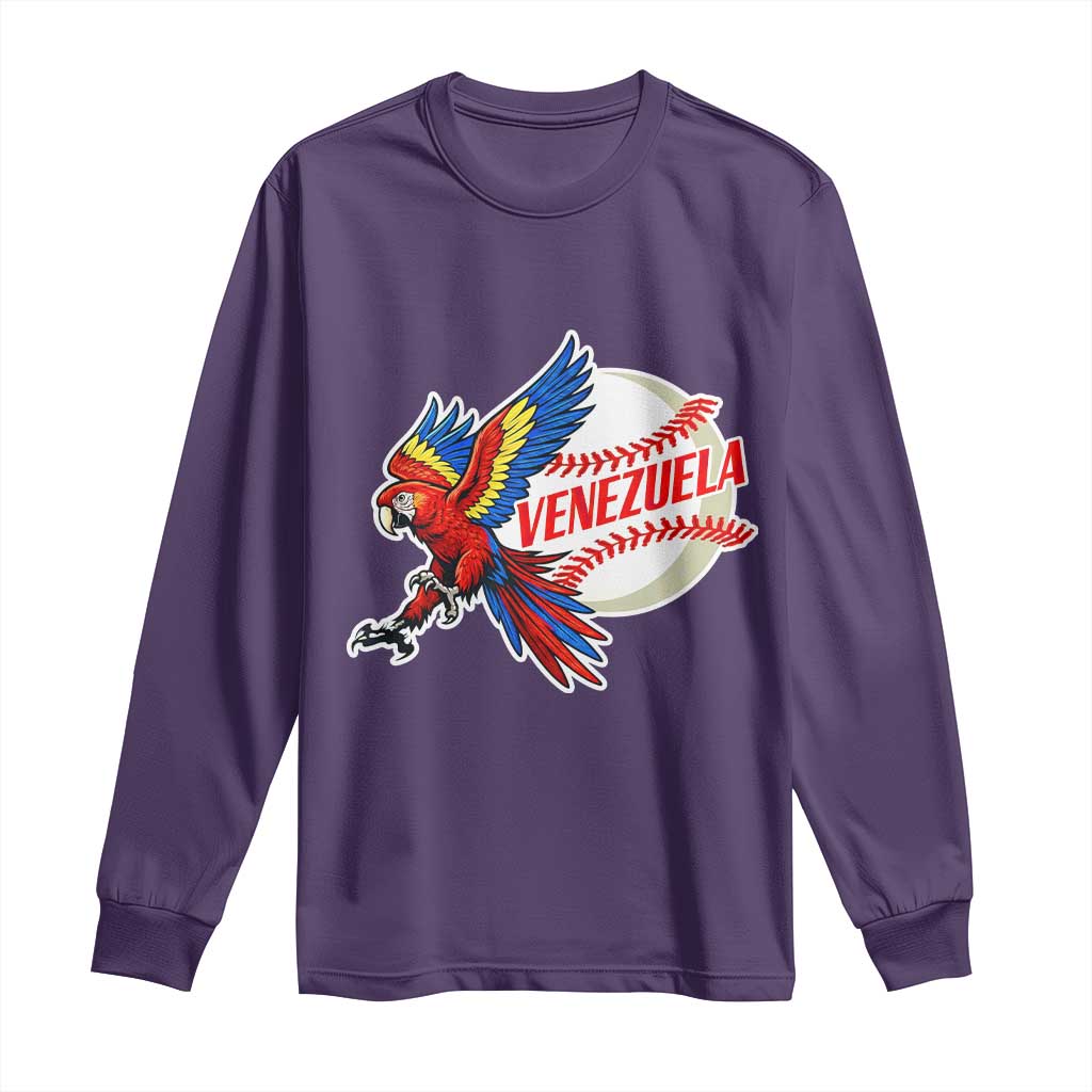 Venezuela Baseball Flying Scarlet Macaw and Ball Long Sleeve Shirt Ara Macao Guacamaya Venezuelan Pride TS02 Purple Print Your Wear