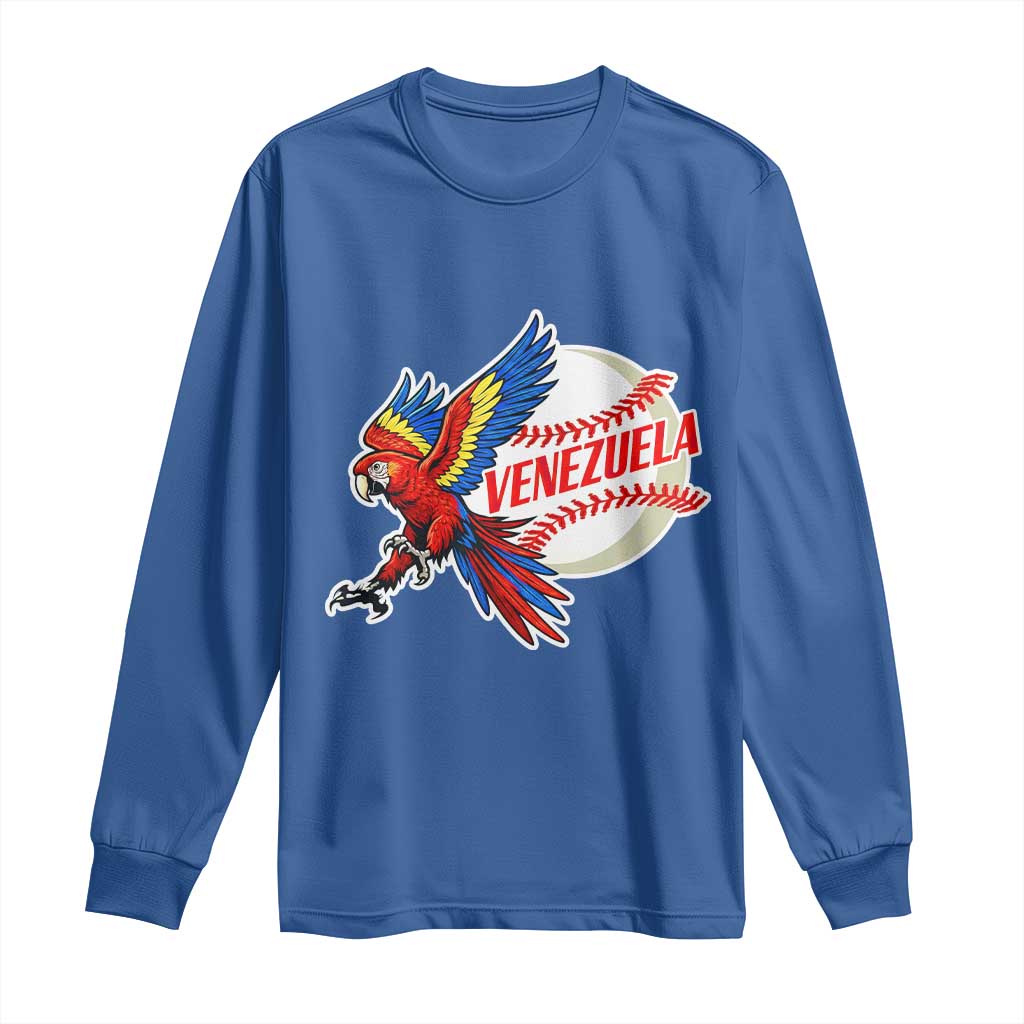 Venezuela Baseball Flying Scarlet Macaw and Ball Long Sleeve Shirt Ara Macao Guacamaya Venezuelan Pride TS02 Royal Blue Print Your Wear