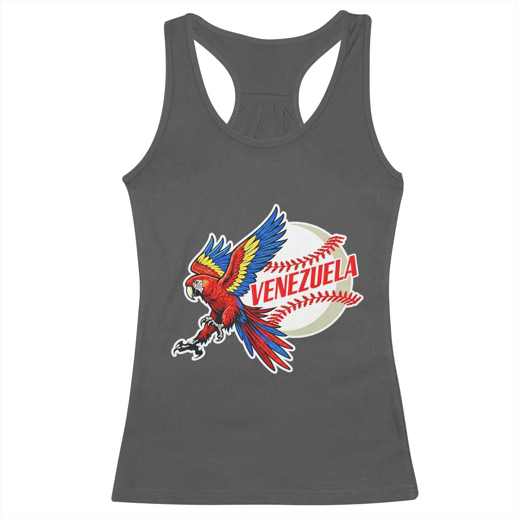 Venezuela Baseball Flying Scarlet Macaw and Ball Racerback Tank Top Ara Macao Guacamaya Venezuelan Pride TS02 Dark Heather Print Your Wear