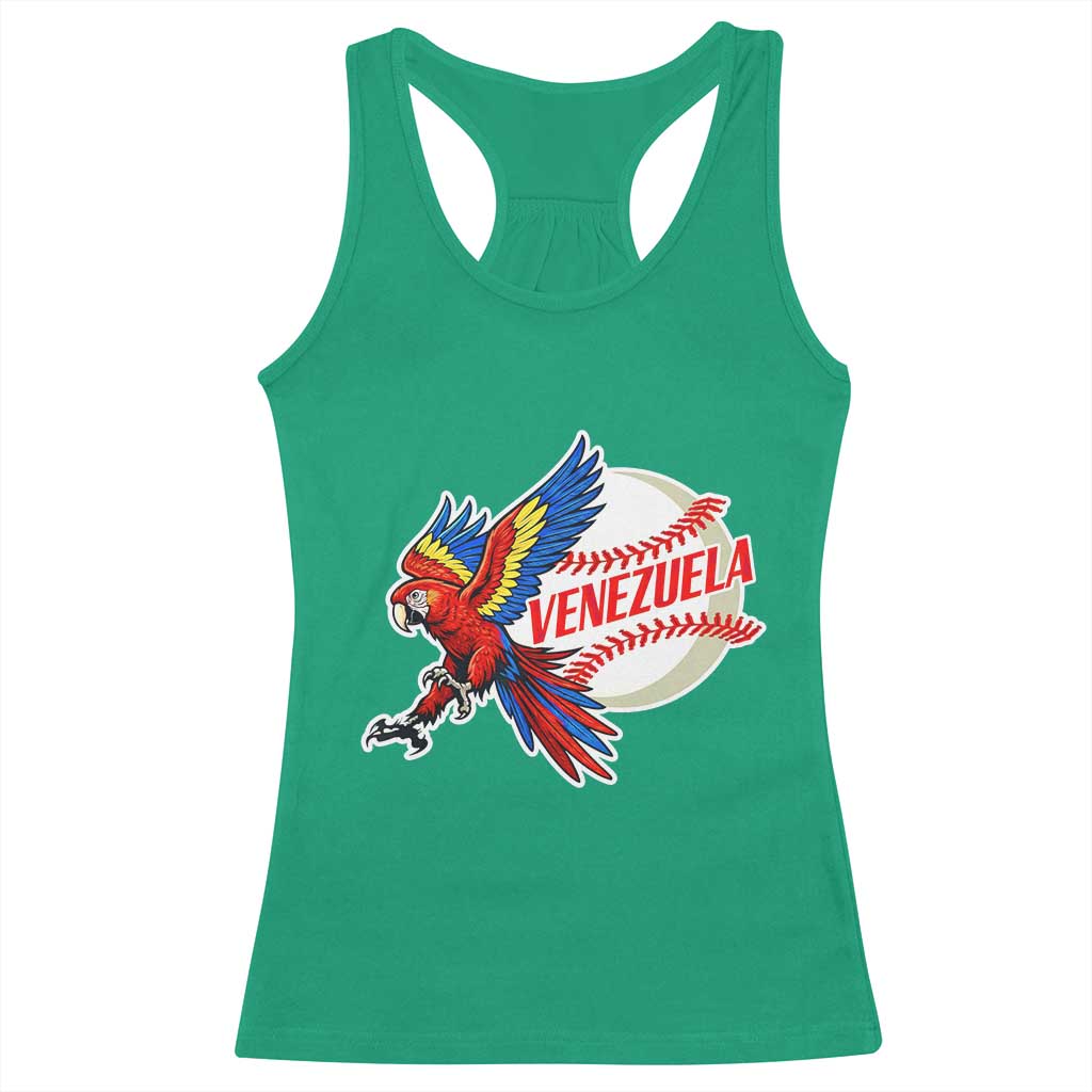 Venezuela Baseball Flying Scarlet Macaw and Ball Racerback Tank Top Ara Macao Guacamaya Venezuelan Pride TS02 Irish Green Print Your Wear