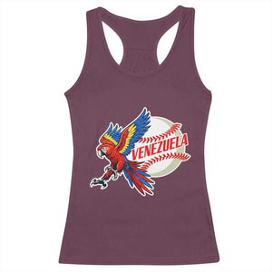 Venezuela Baseball Flying Scarlet Macaw and Ball Racerback Tank Top Ara Macao Guacamaya Venezuelan Pride TS02 Maroon Print Your Wear