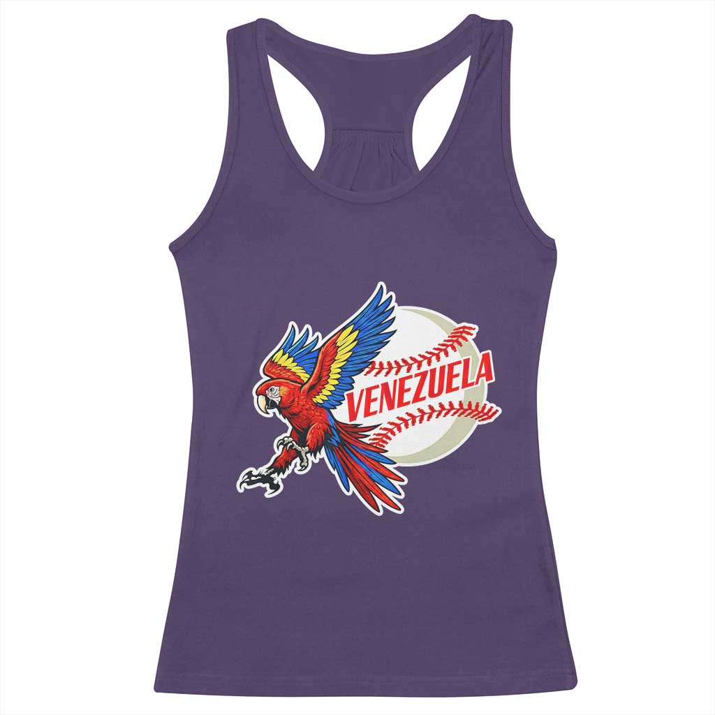 Venezuela Baseball Flying Scarlet Macaw and Ball Racerback Tank Top Ara Macao Guacamaya Venezuelan Pride TS02 Purple Print Your Wear