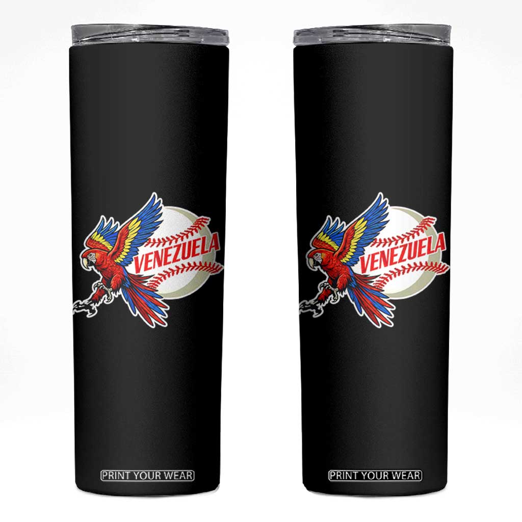 Venezuela Baseball Flying Scarlet Macaw and Ball Skinny Tumbler Ara Macao Guacamaya Venezuelan Pride TS02 Black Print Your Wear
