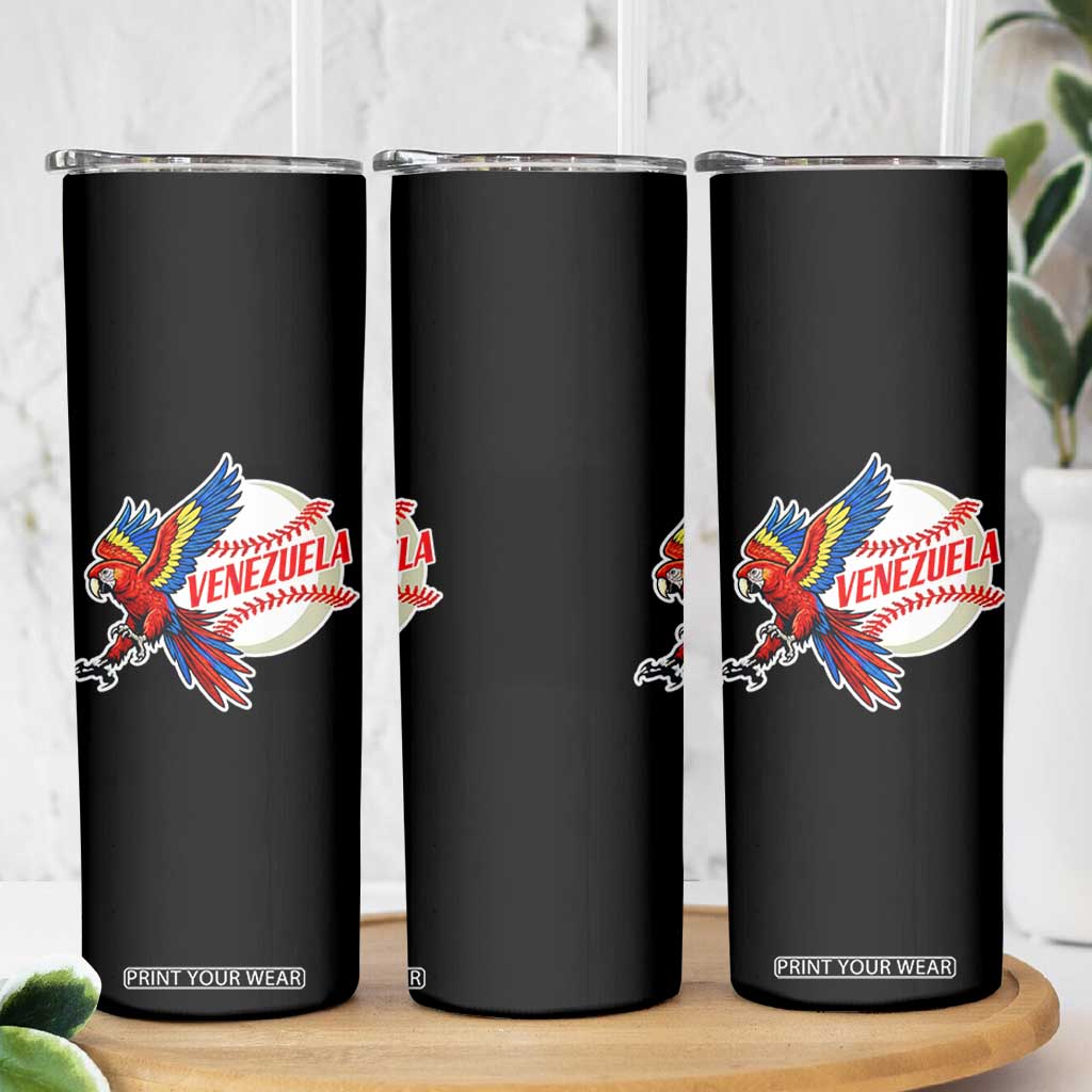 Venezuela Baseball Flying Scarlet Macaw and Ball Skinny Tumbler Ara Macao Guacamaya Venezuelan Pride TS02 Print Your Wear