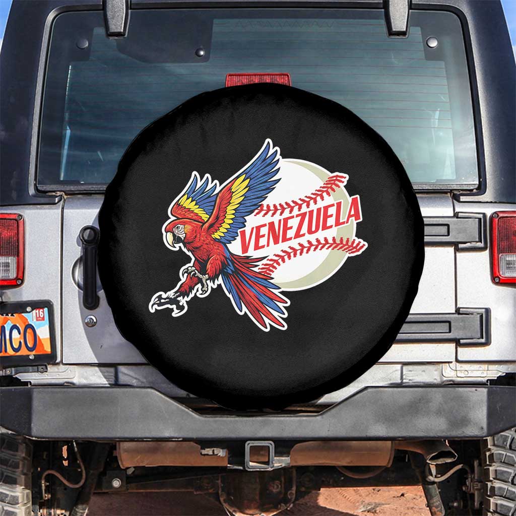 Venezuela Baseball Flying Scarlet Macaw and Ball Spare Tire Cover Ara Macao Guacamaya Venezuelan Pride TS02 No hole Black Print Your Wear