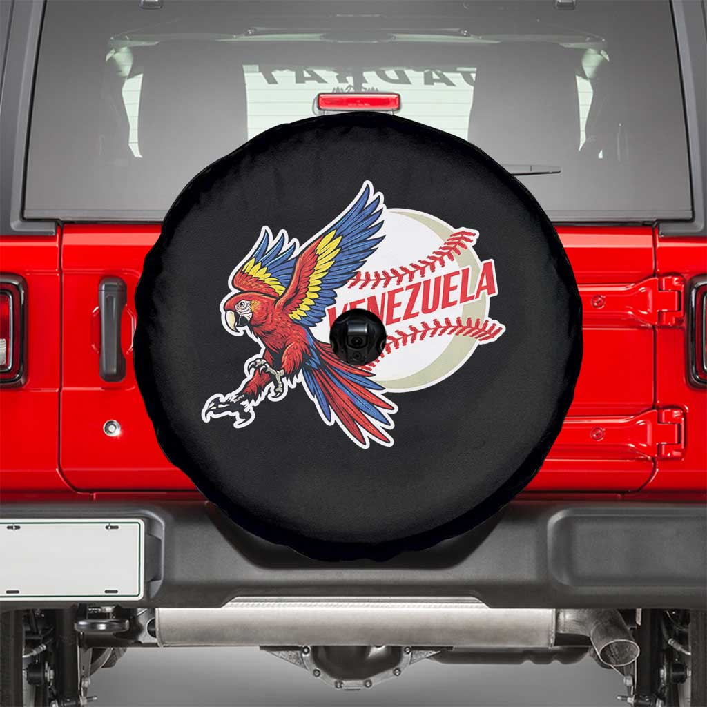 Venezuela Baseball Flying Scarlet Macaw and Ball Spare Tire Cover Ara Macao Guacamaya Venezuelan Pride TS02 Black Print Your Wear