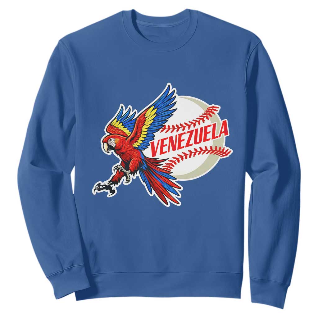 Venezuela Baseball Flying Scarlet Macaw and Ball Sweatshirt Ara Macao Guacamaya Venezuelan Pride TS02 Royal Blue Print Your Wear