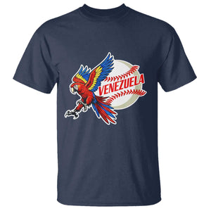 Venezuela Baseball Flying Scarlet Macaw and Ball T Shirt Ara Macao Guacamaya Venezuelan Pride TS02 Navy Print Your Wear