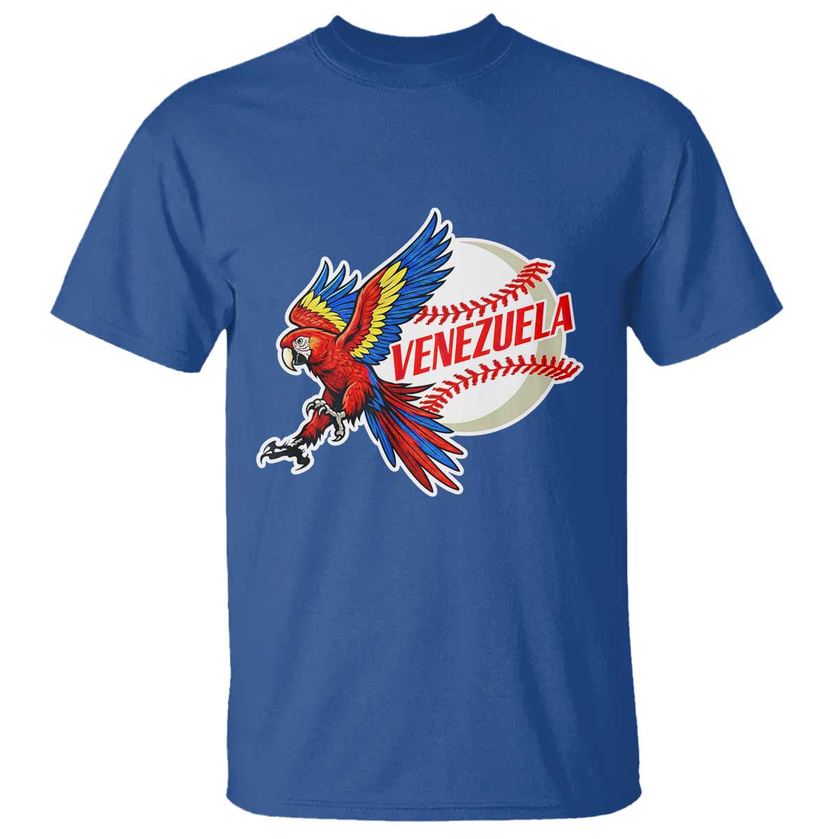 Venezuela Baseball Flying Scarlet Macaw and Ball T Shirt Ara Macao Guacamaya Venezuelan Pride TS02 Royal Blue Print Your Wear
