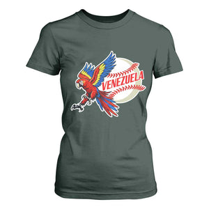 Venezuela Baseball Flying Scarlet Macaw and Ball T Shirt For Women Ara Macao Guacamaya Venezuelan Pride TS02 Dark Forest Green Print Your Wear