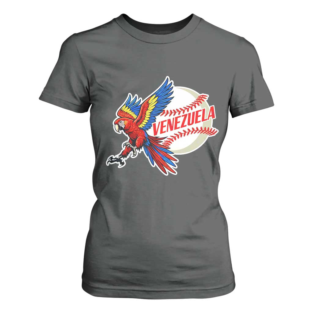Venezuela Baseball Flying Scarlet Macaw and Ball T Shirt For Women Ara Macao Guacamaya Venezuelan Pride TS02 Dark Heather Print Your Wear