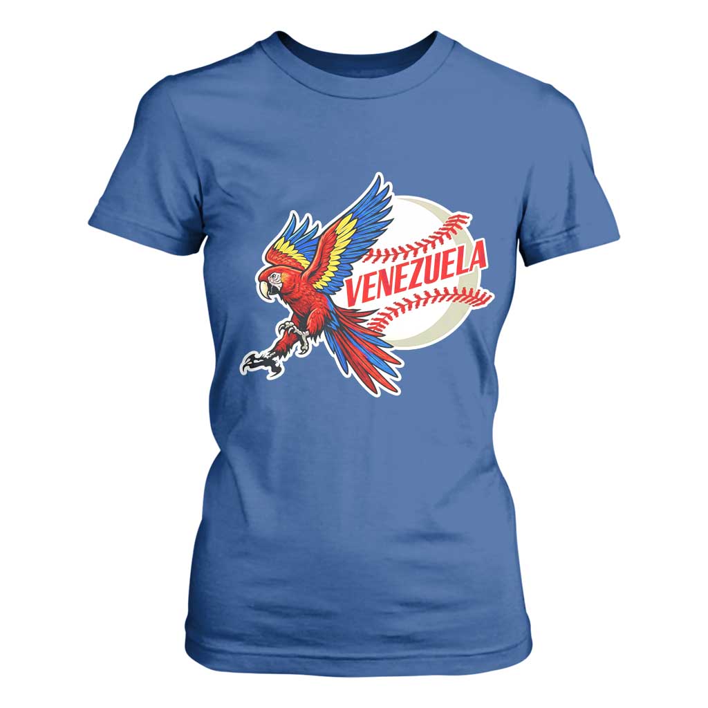 Venezuela Baseball Flying Scarlet Macaw and Ball T Shirt For Women Ara Macao Guacamaya Venezuelan Pride TS02 Royal Blue Print Your Wear
