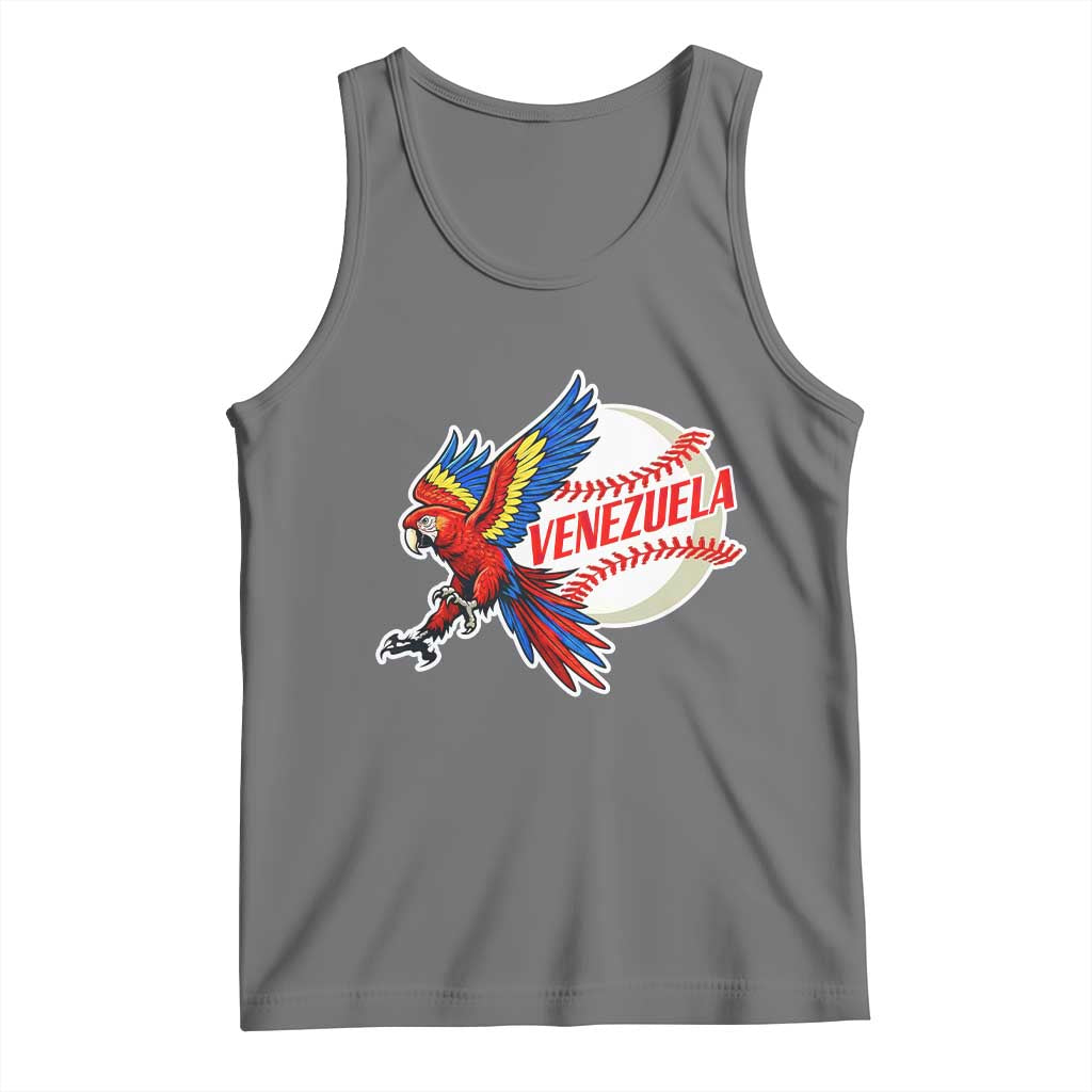 Venezuela Baseball Flying Scarlet Macaw and Ball Tank Top Ara Macao Guacamaya Venezuelan Pride TS02 Black Heather Print Your Wear
