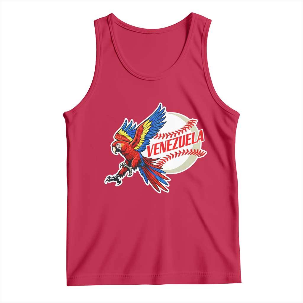 Venezuela Baseball Flying Scarlet Macaw and Ball Tank Top Ara Macao Guacamaya Venezuelan Pride TS02 Red Print Your Wear