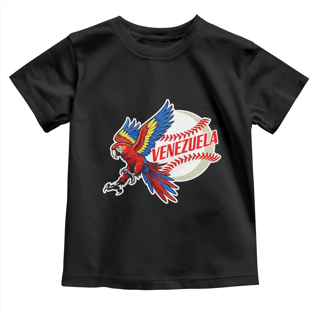 Venezuela Baseball Flying Scarlet Macaw and Ball Toddler T Shirt Ara Macao Guacamaya Venezuelan Pride TS02 Black Print Your Wear