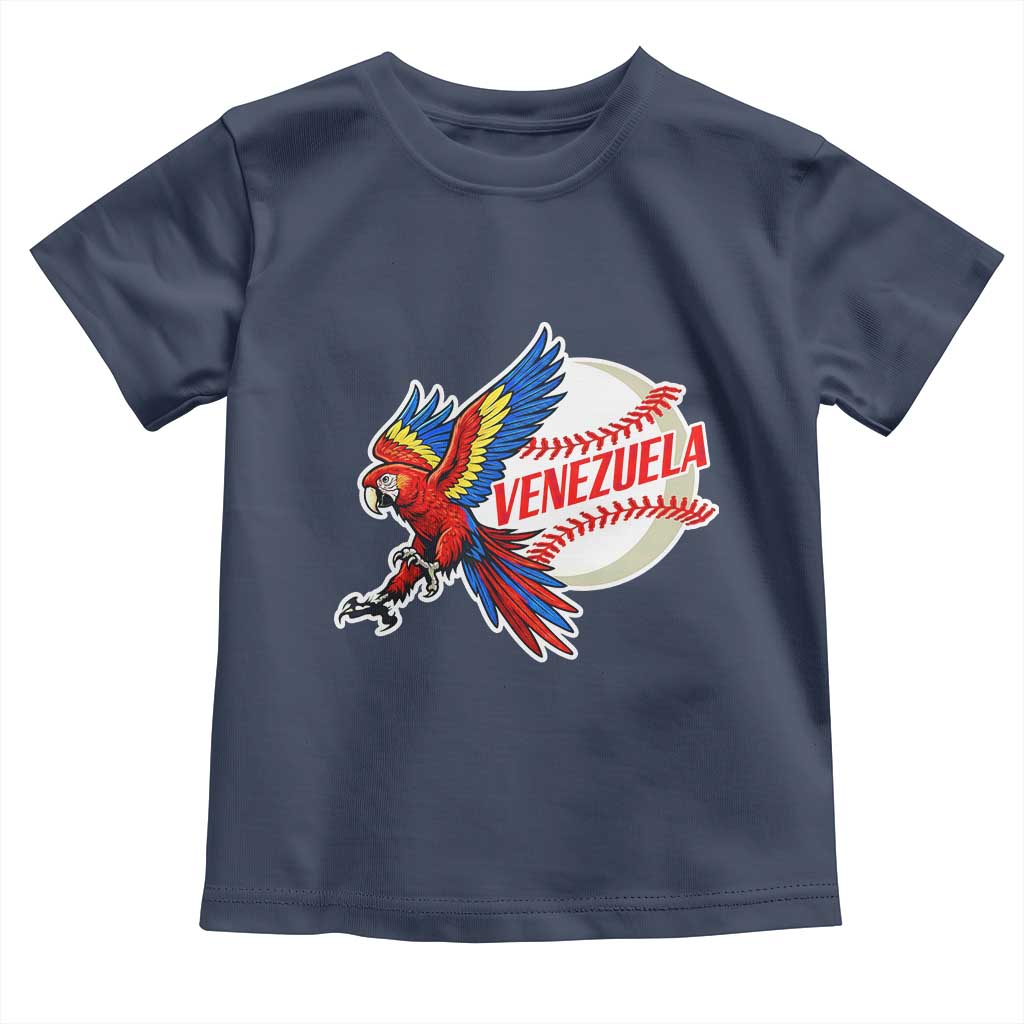 Venezuela Baseball Flying Scarlet Macaw and Ball Toddler T Shirt Ara Macao Guacamaya Venezuelan Pride TS02 Navy Print Your Wear