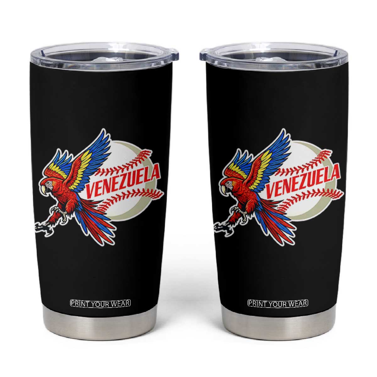 Venezuela Baseball Flying Scarlet Macaw and Ball Tumbler Cup Ara Macao Guacamaya Venezuelan Pride TS02 Black Print Your Wear