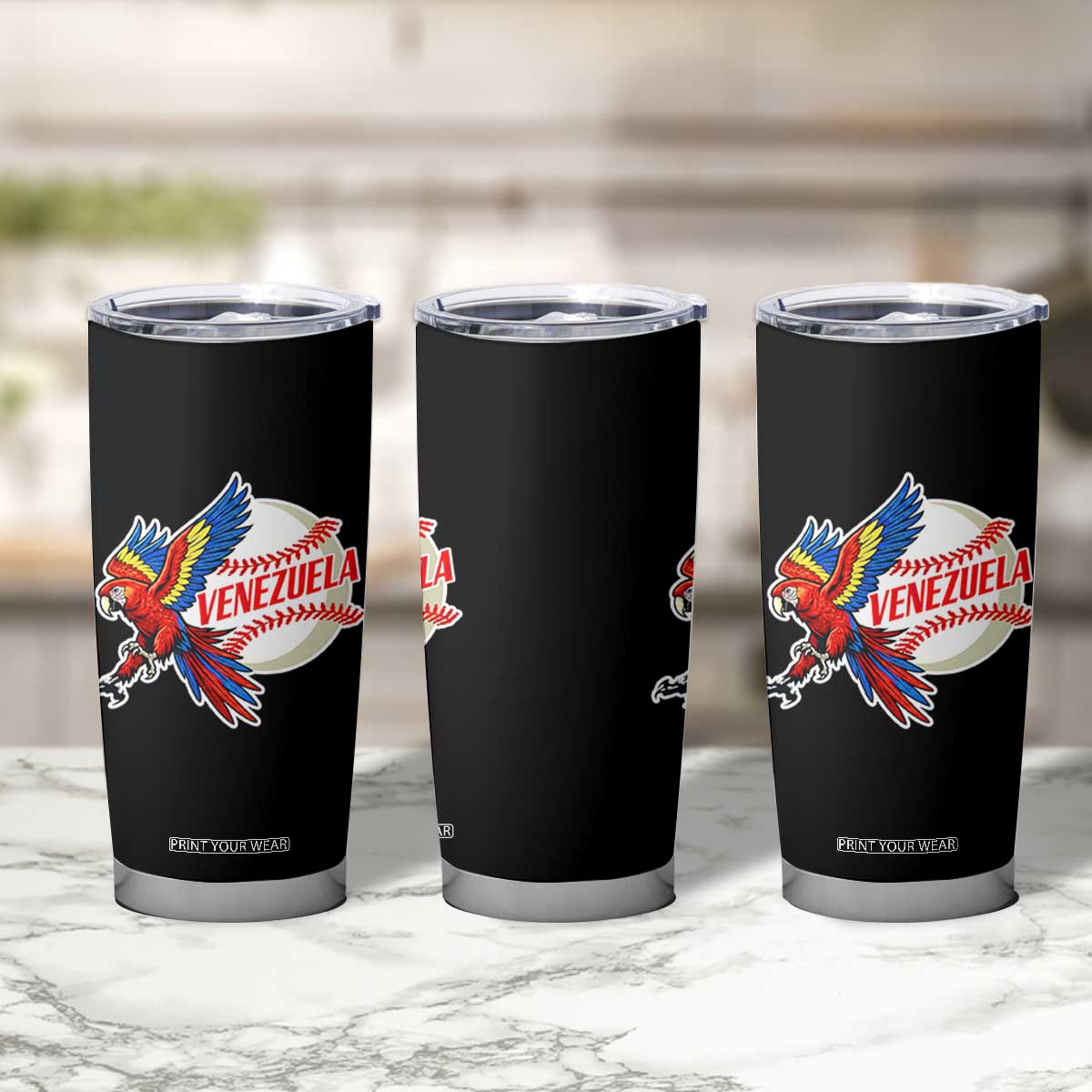 Venezuela Baseball Flying Scarlet Macaw and Ball Tumbler Cup Ara Macao Guacamaya Venezuelan Pride TS02 Print Your Wear
