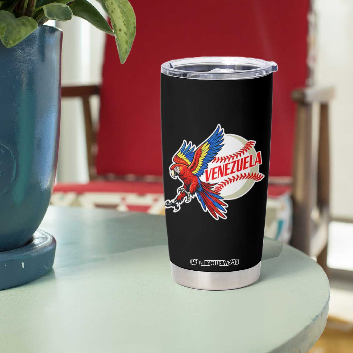 Venezuela Baseball Flying Scarlet Macaw and Ball Tumbler Cup Ara Macao Guacamaya Venezuelan Pride TS02 Print Your Wear