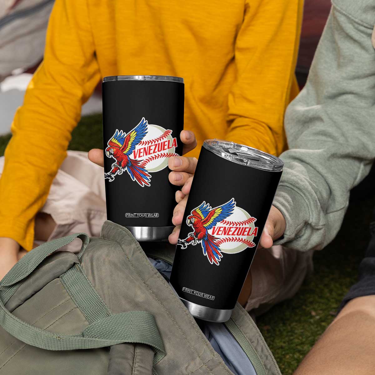 Venezuela Baseball Flying Scarlet Macaw and Ball Tumbler Cup Ara Macao Guacamaya Venezuelan Pride TS02 Print Your Wear