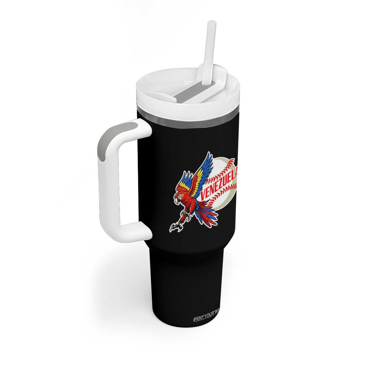 Venezuela Baseball Flying Scarlet Macaw and Ball Tumbler With Handle Ara Macao Guacamaya Venezuelan Pride TS02 Print Your Wear