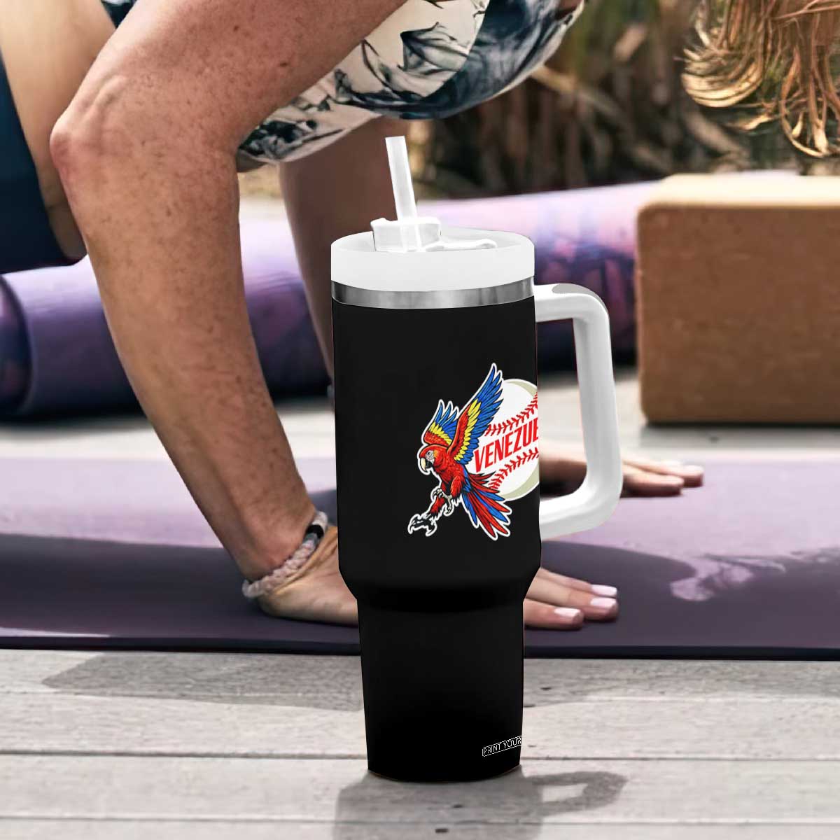Venezuela Baseball Flying Scarlet Macaw and Ball Tumbler With Handle Ara Macao Guacamaya Venezuelan Pride TS02 Print Your Wear