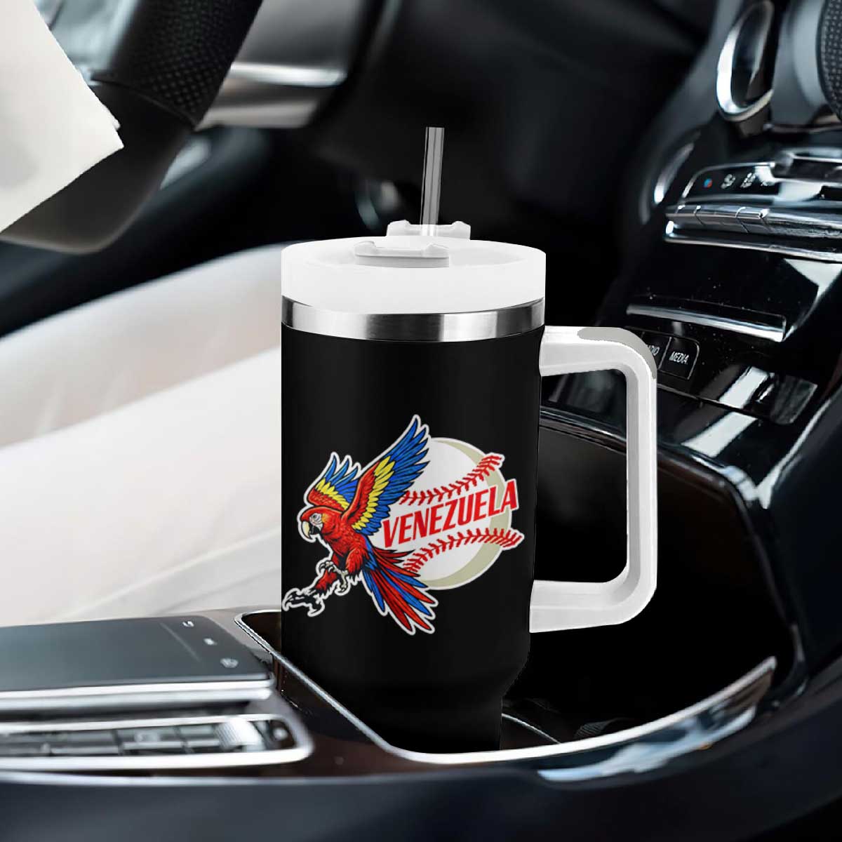 Venezuela Baseball Flying Scarlet Macaw and Ball Tumbler With Handle Ara Macao Guacamaya Venezuelan Pride TS02 Print Your Wear