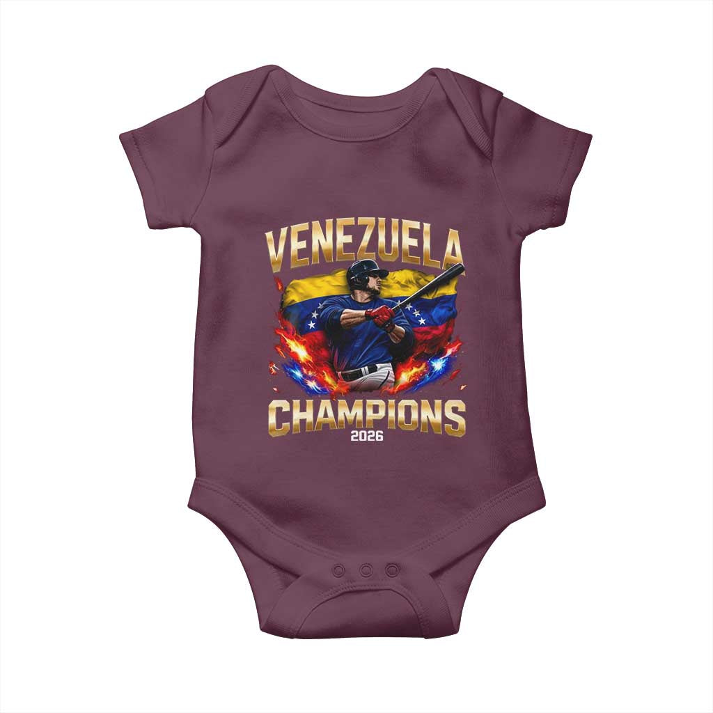 Venezuela Champions 2026 Baby Onesie Beisbol Venezuelan Pride Flag Baseball Fans TS02 Maroon Print Your Wear