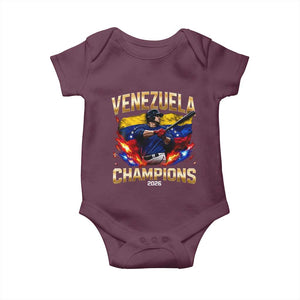 Venezuela Champions 2026 Baby Onesie Beisbol Venezuelan Pride Flag Baseball Fans TS02 Maroon Print Your Wear