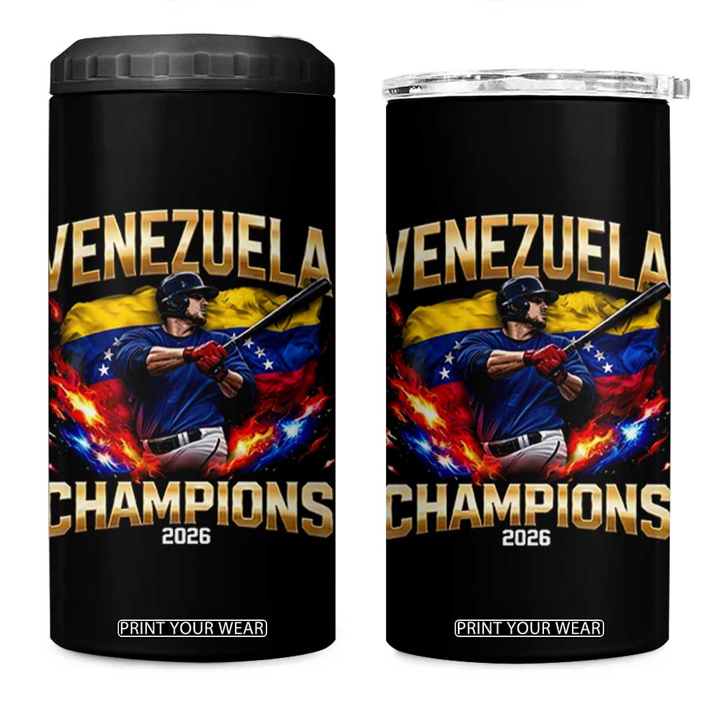 Venezuela Champions 2026 4 in 1 Can Cooler Tumbler Beisbol Venezuelan Pride Flag Baseball Fans TS02 One Size: 16 oz Black Print Your Wear