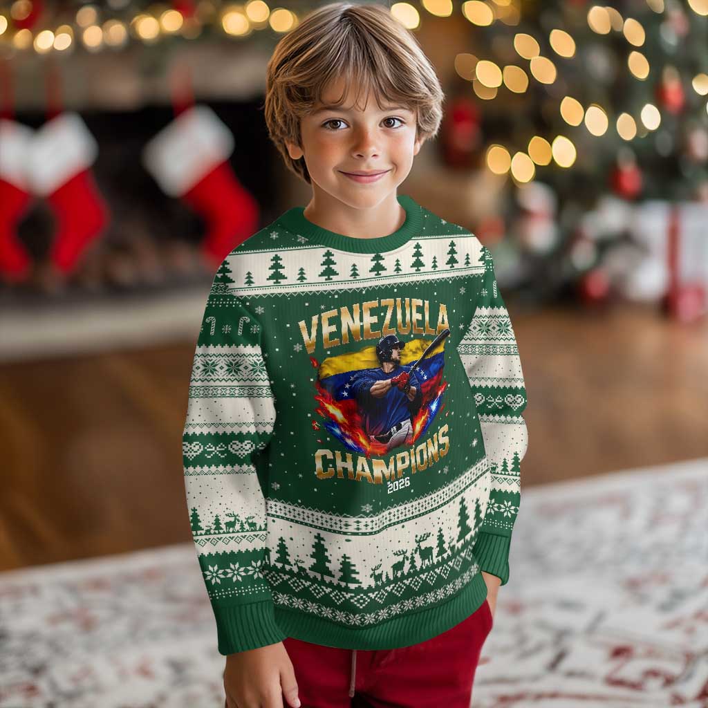 Venezuela Champions 2026 Ugly Christmas Sweater Beisbol Venezuelan Pride Flag Baseball Fans TS02 Forest Green Beige Print Your Wear